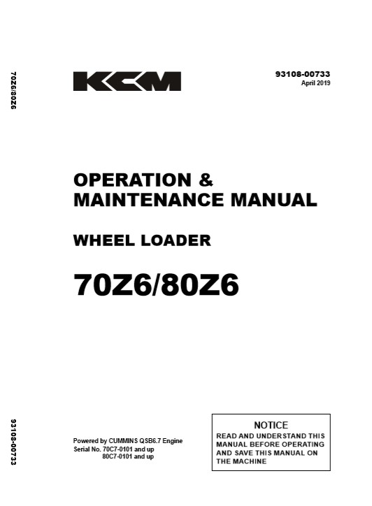 Kawasaki 70Z6, Kawasaki 80Z6 Wheel Loader Operation & Maintenance Manual - Image 2
