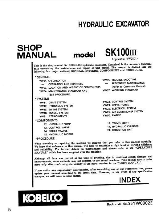 Kobelco SK100 III Workshop Repair Manual - Image 3
