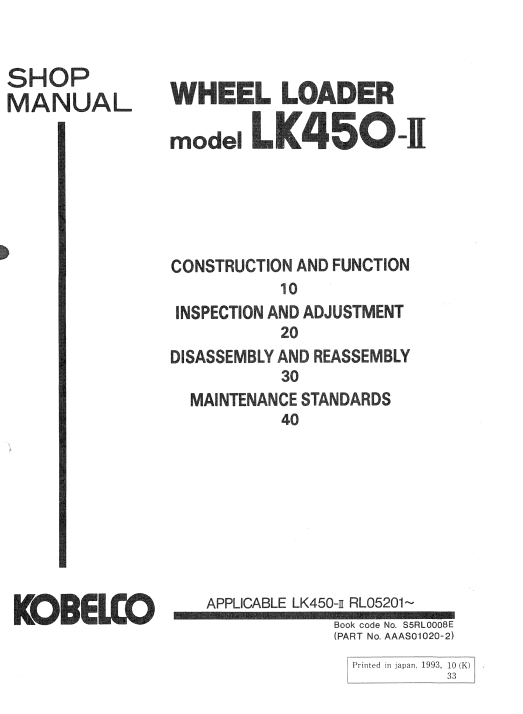 Kobelco LK450II Wheel Loader Workshop Repair Manual - Image 3