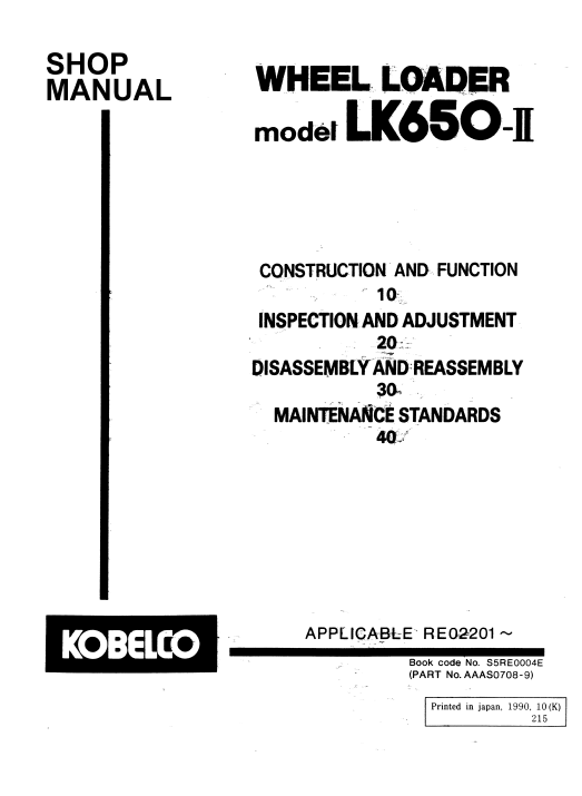 Kobelco LK650II Wheel Loader Workshop Repair Manual - Image 3