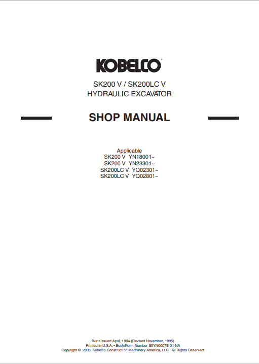 Kobelco SK200-V, Kobelco SK200LC-V Workshop Repair Manual - Image 5