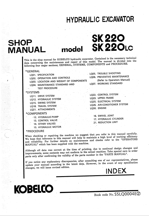 Kobelco SK200, Kobelco SK200LC Excavator Workshop Repair Manual - Image 3