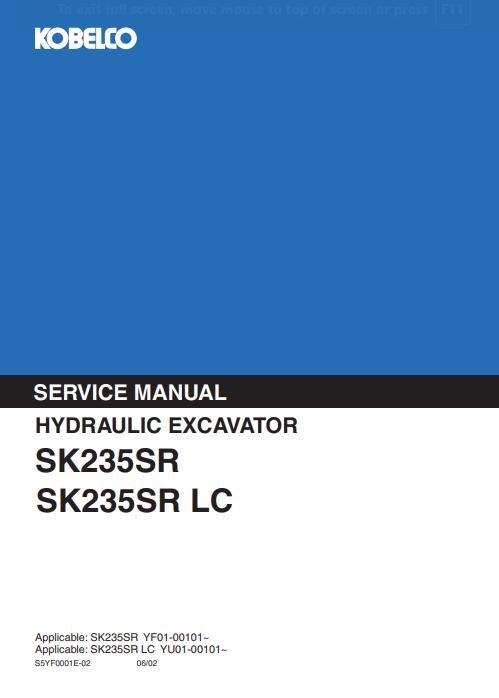 Kobelco SK235SR, Kobelco SK235SRLC Service Workshop Manual - Image 2