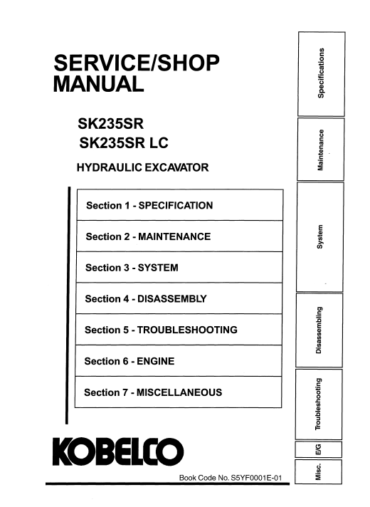 Kobelco SK235SR, Kobelco SK235SRLC Service Workshop Manual - Image 3