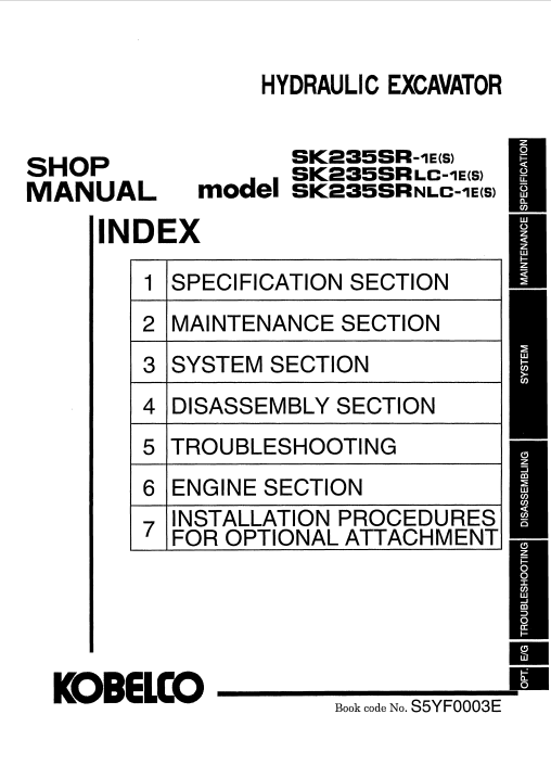 Kobelco SK235SR-1ES, Kobelco SK235SRLC-1ES, Kobelco SK235SRNLC-1ES Workshop Repair Manual - Image 3