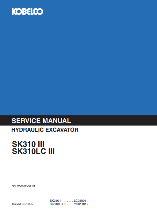 Kobelco SK310 III, Kobelco SK310LC III Service Repair Manual - Image 2