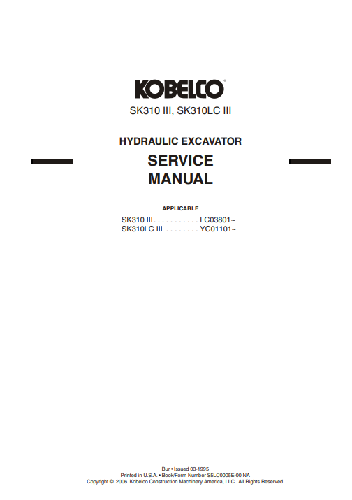 Kobelco SK310 III, Kobelco SK310LC III Service Repair Manual - Image 6