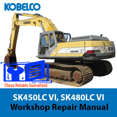 Workshop repair manual cover for Kobelco SK450LC VI and SK480LC VI, providing essential maintenance and repair information