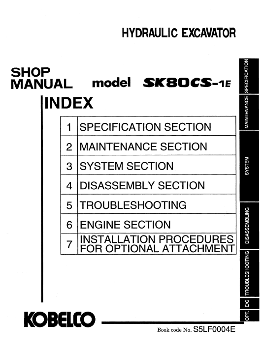 Kobelco SK80CS-1E Excavator Service Repair Manual - Image 3