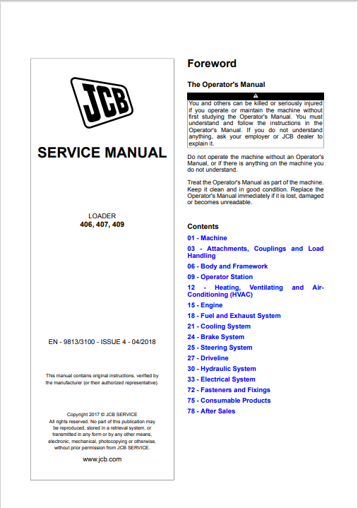 JCB 406, JCB 407, JCB 409 Loader Service Repair Manual - Image 2