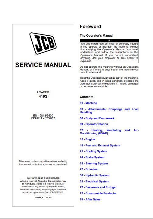 JCB 219S Loader Service Repair Manual - Image 2