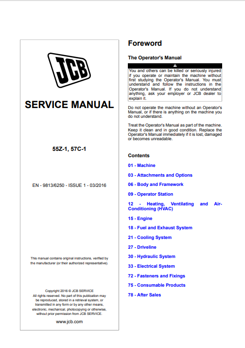 JCB 55Z-1, JCB 57C-1 Excavator Service Repair Manual - Image 2