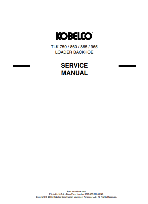Kobelco TLK750, Kobelco TLK860, Kobelco TLK865, Kobelco TLK965 Backhoe Loader Service Repair Manual - Image 3