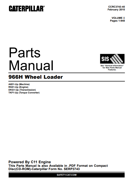 Caterpillar 966H Wheel Loader Parts Manual - Image 2