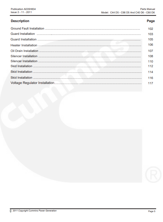 Cummins Generator Set C44 , C55 , C66 , C40 , C50 , C60 Parts Manual - Image 4