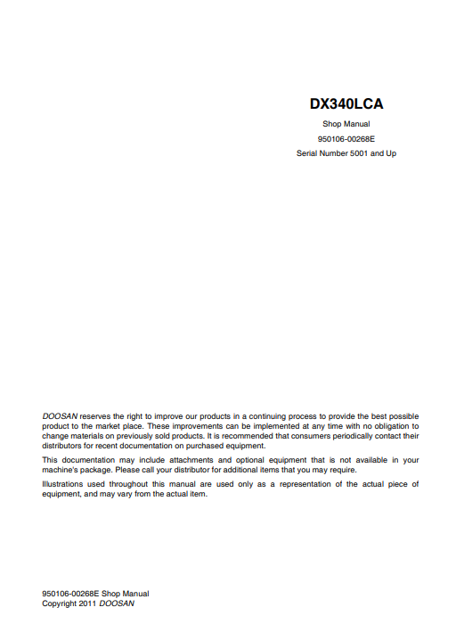 Doosan DX340LCA Excavator Workshop Repair Manual - Image 2