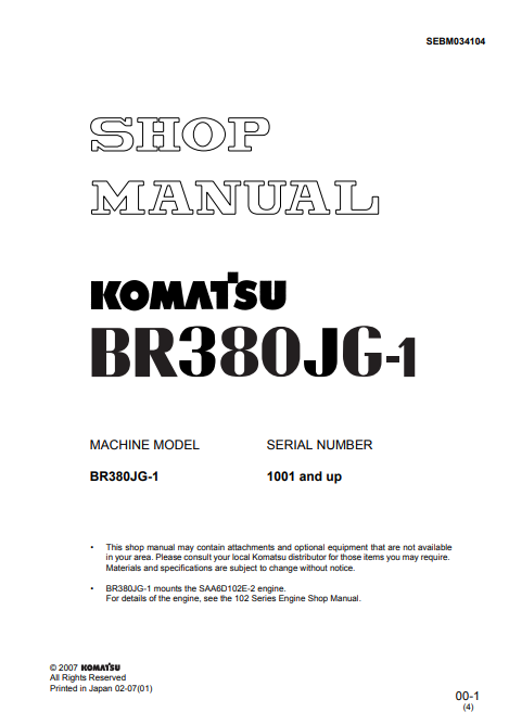 Komatsu BR380JG-1 Mobile Crusher Workshop Repair Manual - Image 2