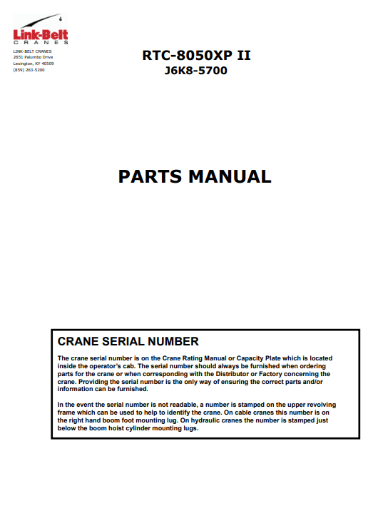 Link Belt RTC-8050XP II (J6K8-5700) Crane Parts Manual - Image 2