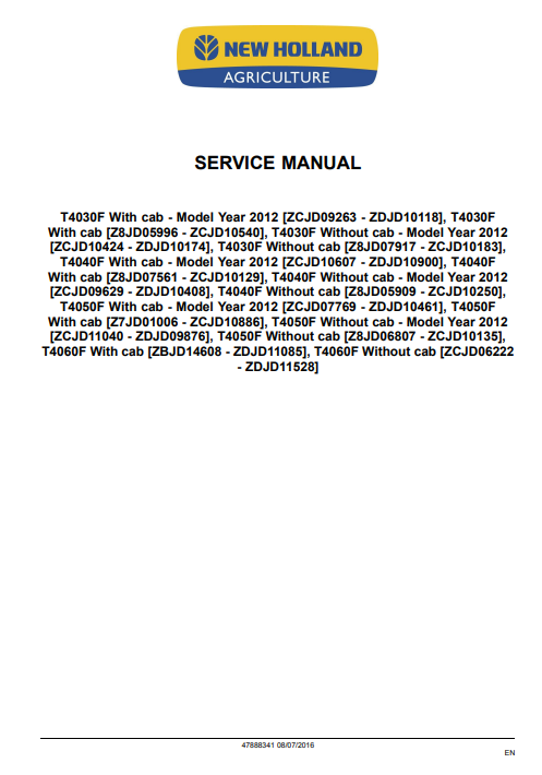 New Holland T4030F, New Holland T4040F, New Holland T4050F, New Holland T4060F Tractor Service Repair Manual - Image 3
