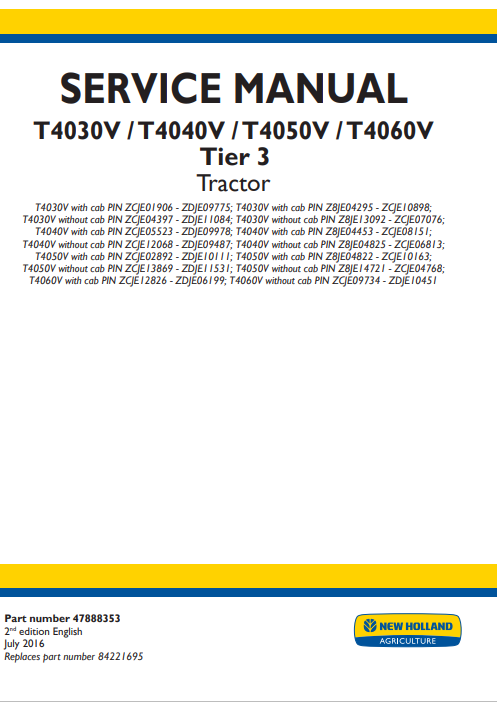 New Holland T4030V, T4040V, T4050V, T4060V Tractor Service Repair Manual - Image 2