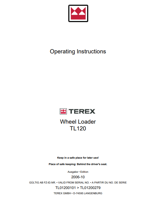 Terex TL120 Wheel Loader Operating Instructions Manual - Image 2