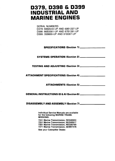 Caterpillar D379, Caterpillar D398, Caterpillar D399 Engines Service Repair Manual - Image 3