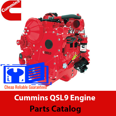 Cummins QSL9 engine parts manual cover featuring detailed diagrams and part specifications for maintenance and repair