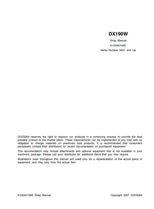 Doosan DX190W Wheel Excavator Workshop Repair Manual - Image 2