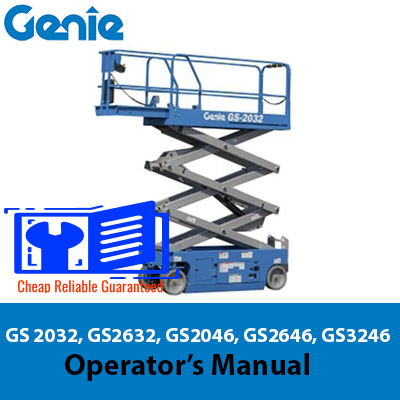 Operator’s manual cover for Genie GS2032, GS2632, GS2046, GS2646, and GS3246 models, featuring safety and operational guidelines