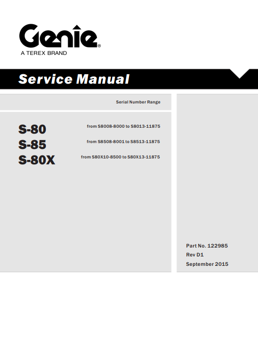 Genie S-80, S-85, S-85X Articulating Boom Lift Service Repair Manual - Image 2