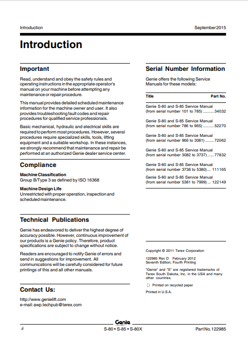 Genie S-80, S-85, S-85X Articulating Boom Lift Service Repair Manual - Image 6
