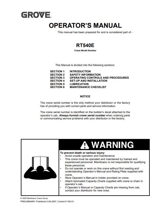 Grove RT540E Crane Operator's Manual - Image 2