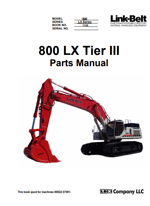 Link Belt 800 LX Excavator Parts Manual - Image 2