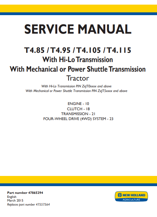 New Holland T4.85, New Holland T4.95, New Holland T4.105, New Holland T4.115 Tractor Service Repair Manual - Image 2
