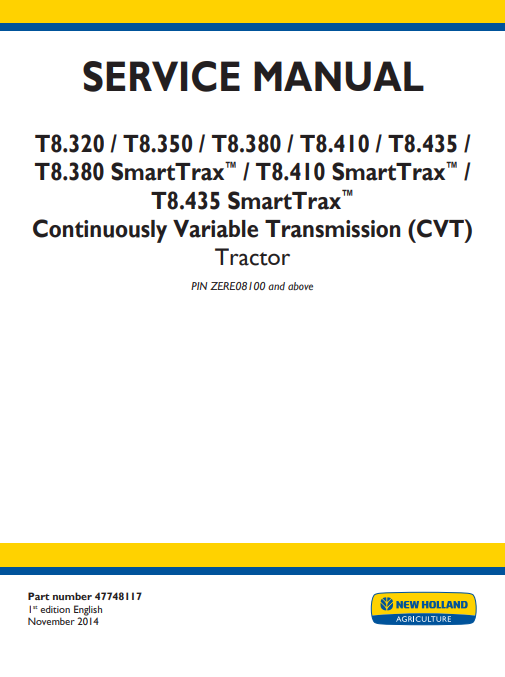 New Holland T8.320, New Holland T8.350, New Holland T8.380, New Holland T8.410, New Holland T8.435 Tractors Service Repair Manual - Image 2