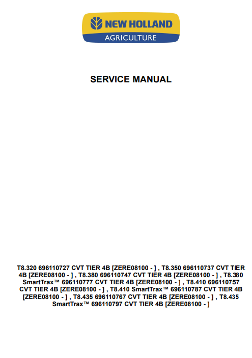 New Holland T8.320, New Holland T8.350, New Holland T8.380, New Holland T8.410, New Holland T8.435 Tractors Service Repair Manual - Image 5
