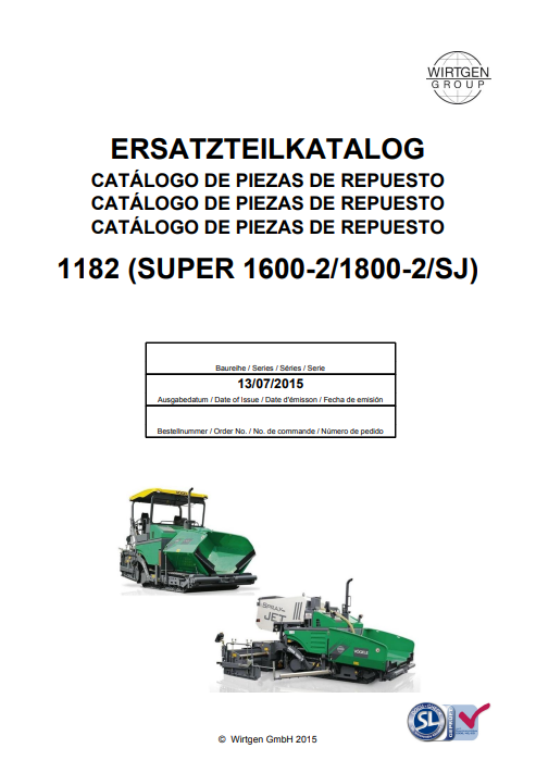 Wirtgen Vogele 1182 (SUPER 1600-2/1800-2/SJ) Parts Manual - Image 2