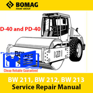 Service repair manual for Bomag BW 211, BW 212, BW 213 D-40, and PD-40 models, detailing maintenance and repair procedures