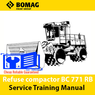 Bomag BC771 RB Refuse Compactor Service Training Manual cover featuring the machine and technical illustrations