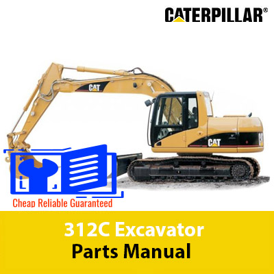 Caterpillar 312C Excavator Parts Manual, displaying an image of the excavator with labeled parts for maintenance guidance