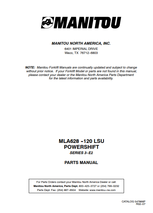 Manitou MLA628-120 LSU Powershift Series 3-E2 Parts Manual - Image 2