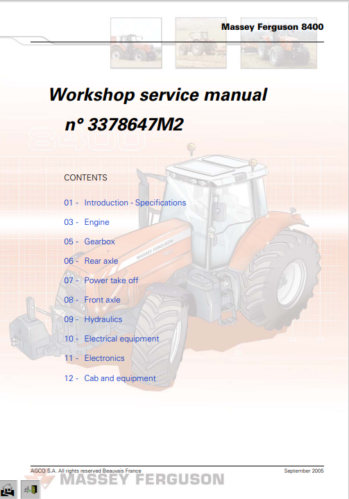 Massey Ferguson 8400 Tractor Workshop Service Repair Manual - Image 2
