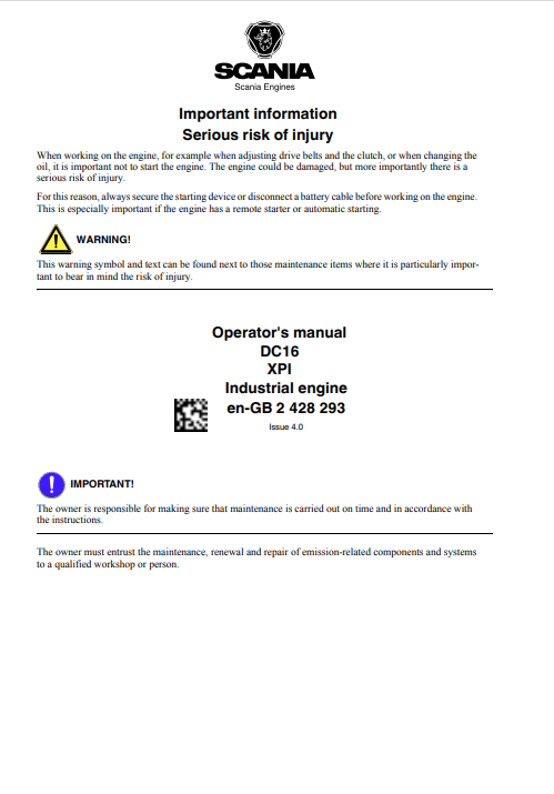 Scania DC16 industrial engine Operator's Manual - Image 2