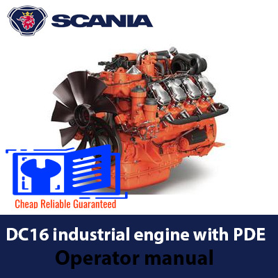 Scania DC16 industrial engine Operator's Manual cover featuring the engine model and technical illustrations