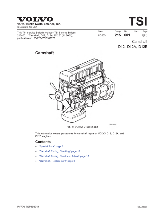 Volvo D12, Volvo D12A, Volvo D12B Engines Camshaft Repair Manual - Image 2