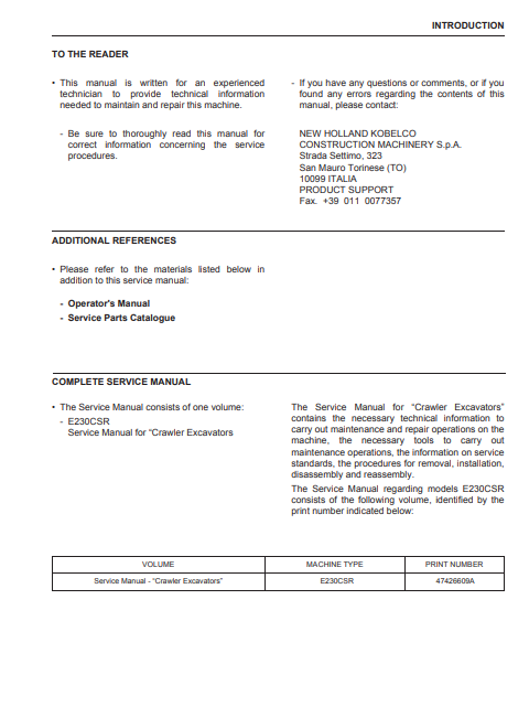 New Holland E230CSR Excavator Service Repair Manual - Image 2