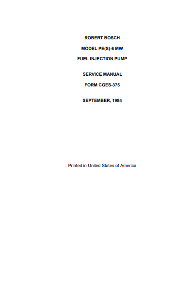 Bosch Fuel Injection pump PE(S)-6 MW Service Repair Manual - Image 2