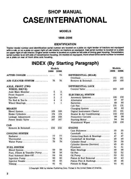 Case Tractor 1896-2096 Workshop Repair Manual - Image 2