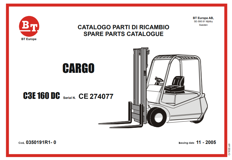 BT Forklift C3E 160 DC Parts Catalogue - Image 2