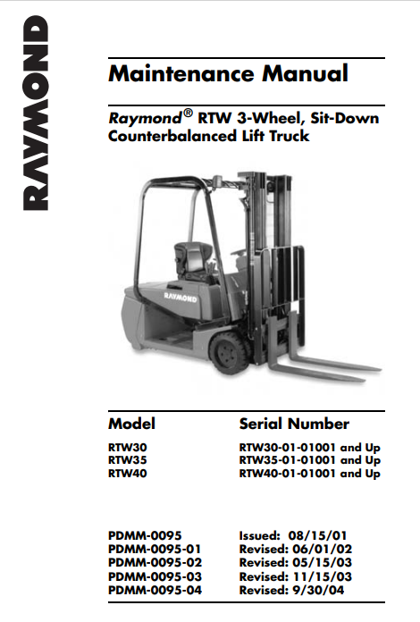 Raymond Forklift RTW 3-Wheel, Sit-Down Counterbalanced Lift Truck Maintenance Manual - Image 2